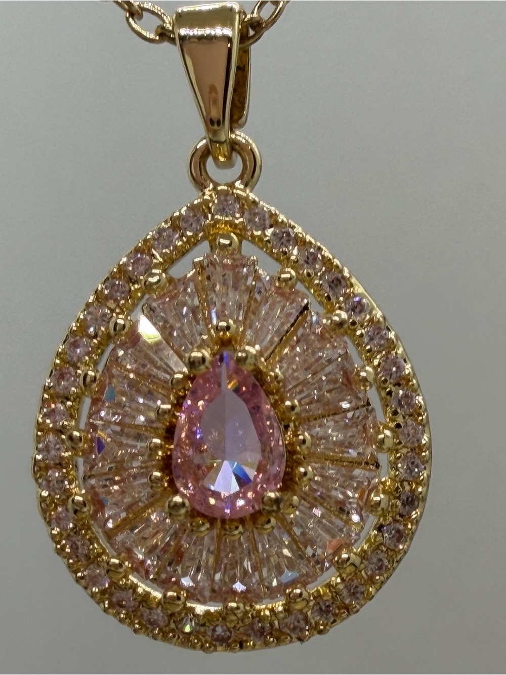 Gold-Tone Pink Teardrop Pendant Necklace - Women's Jewelry